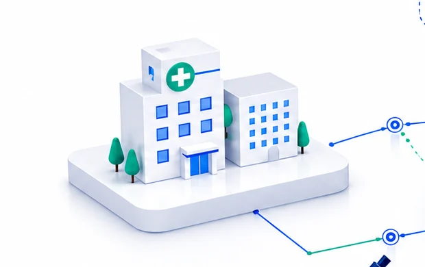 Concept illustration of connected hospital and clinic facilities
